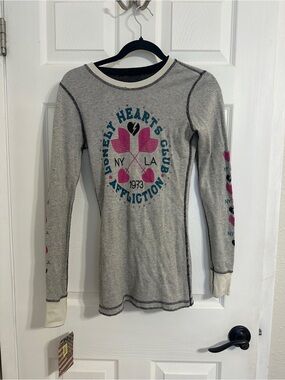 Vintage Y2K Affliction "Lonely Hearts Club" graphic thermal long-sleeve top.